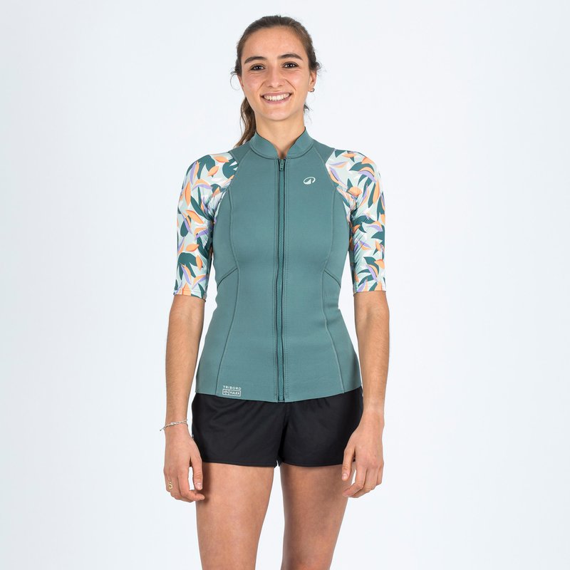Neoprentop UV-Schutz kurzarm Damen Yulex 100 1,5 mm Awake Blumen