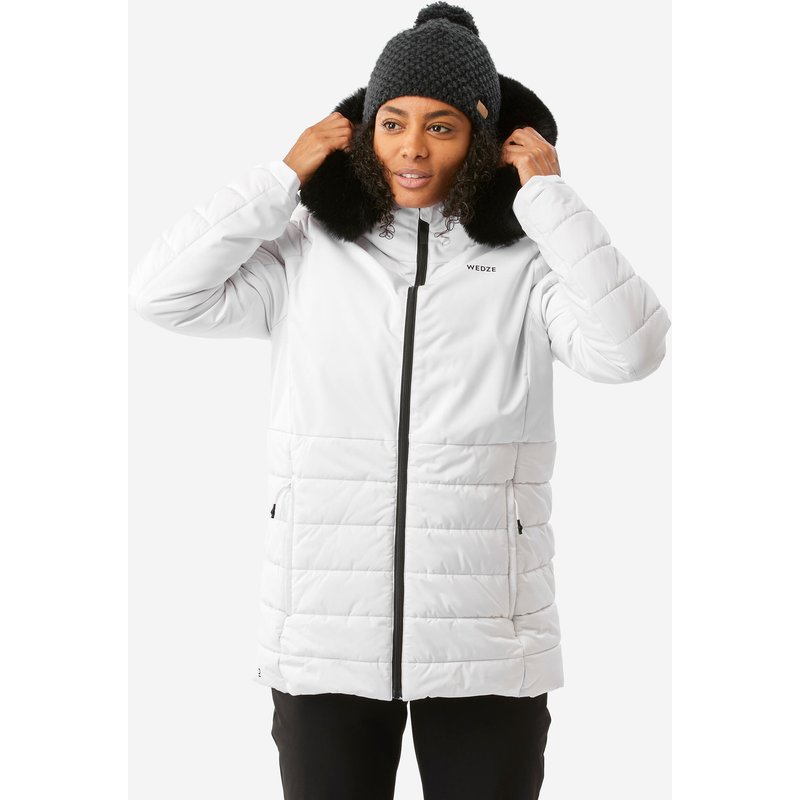 Skijacke Snowboardjacke Damen warm mittellang - 100 weiß