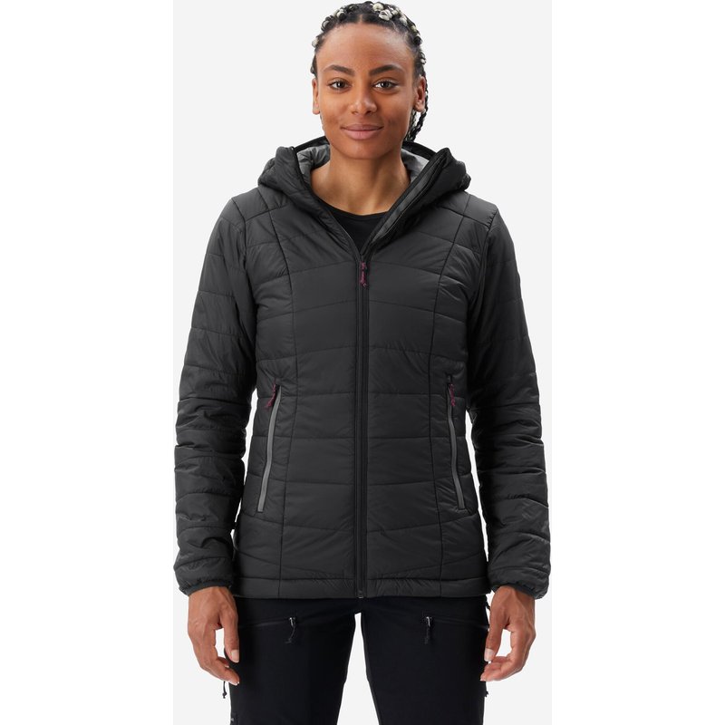 Wattierte Jacke Damen Kapuze Trekking - MT100 schwarz
