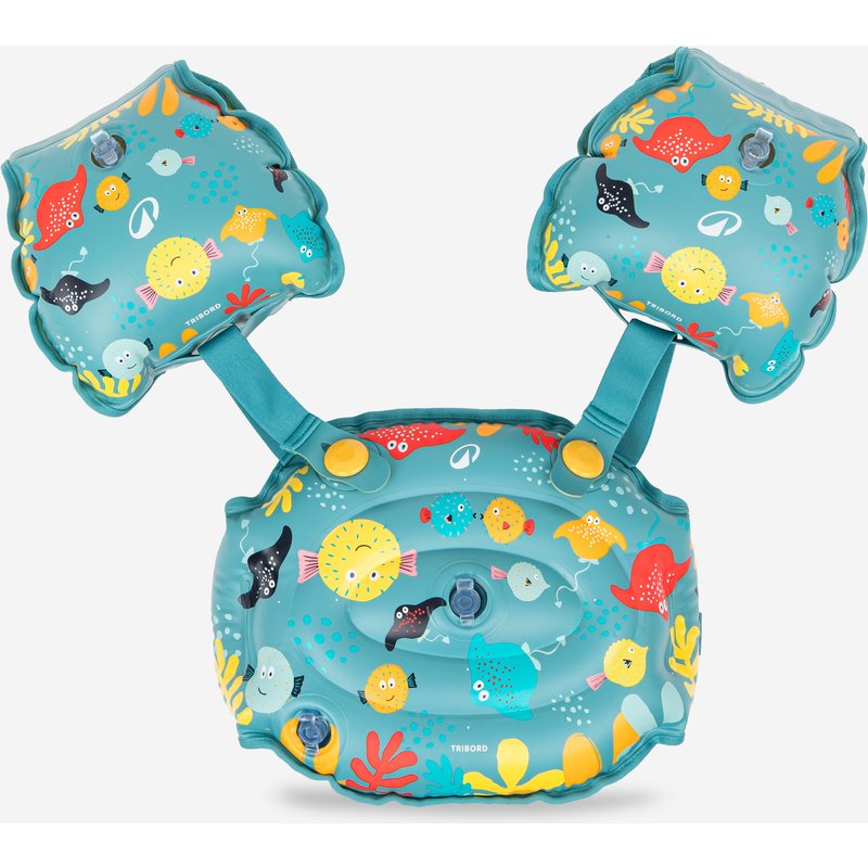 Schwimmflügel Gurt Kinder wandelbar 15–30 kg - Tiswim Print Allfish/blau