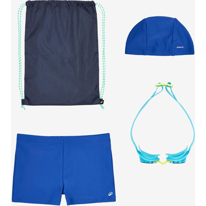 Schwimm-Set Jungen Badeanzug Schwimmbrille Badekappe Beutel - 100 blau