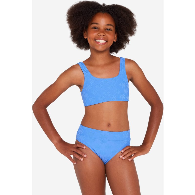 Bikini-Set Surfen Mädchen Bustier hoher Taillenbund 500 Lao Miami blau