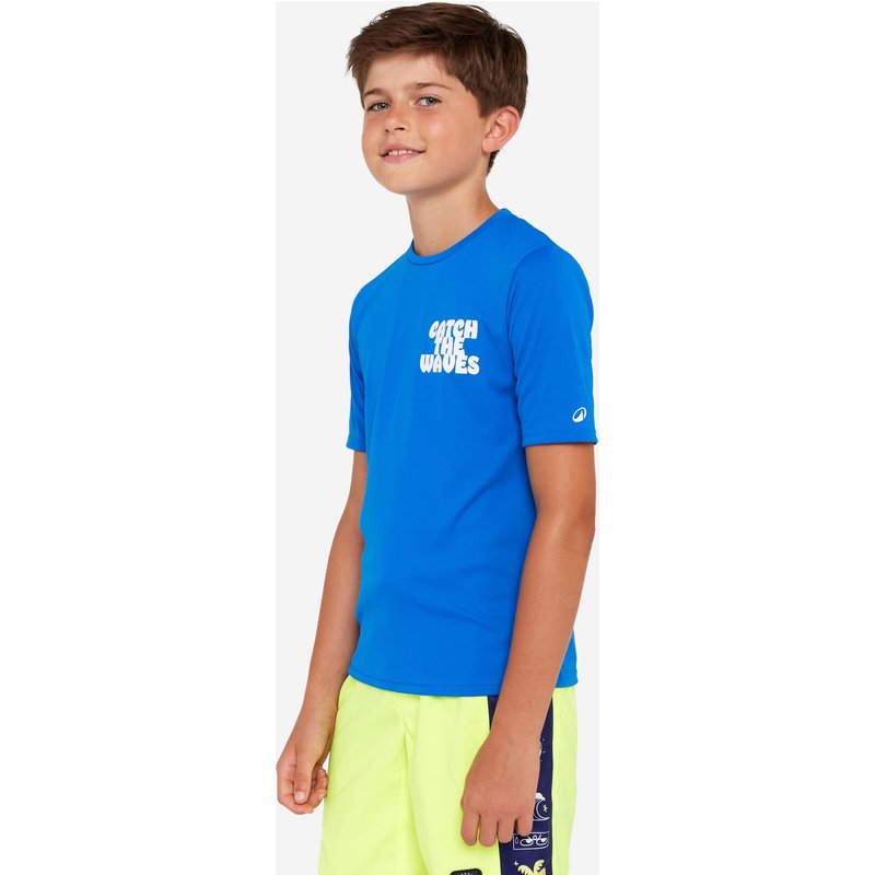 UV-Shirt Surfen Kinder kurzarm 100 Wax blau