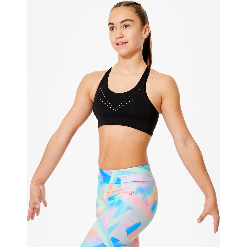 Gymnastik-Bustier Mädchen atmungsaktiv - schwarz mit Pailletten