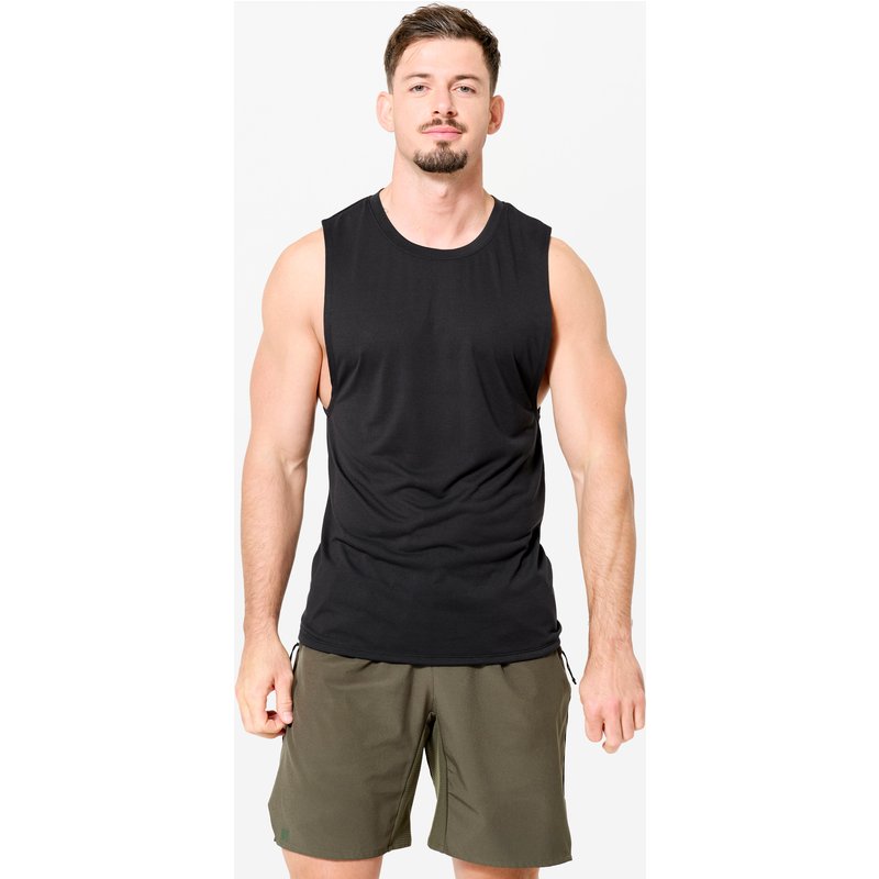 Tank Top Herren Crosstraining atmungsaktiv Rundhals - schwarz