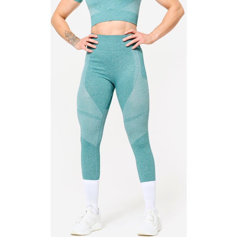 Leggings mit hoher Taille und Smartphonetasche Fitness seamless Damen - türkis