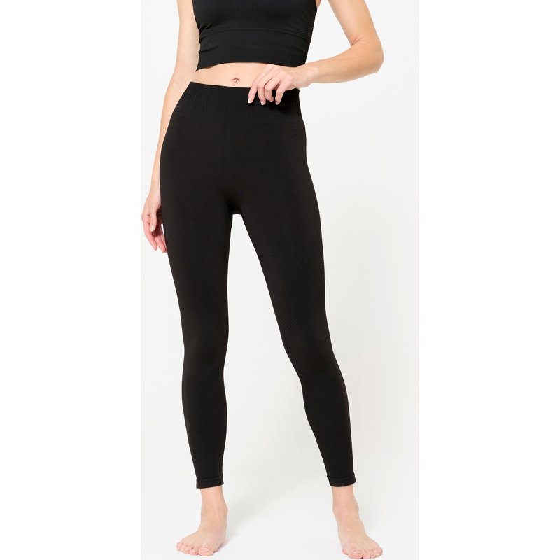 Yogaleggings Damen Zweite-Haut-Effekt hoher Bund - graphitschwarz