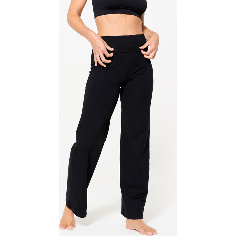 Yogahose Damen aus weicher Baumwolle hoher Bund – ultraschwarz