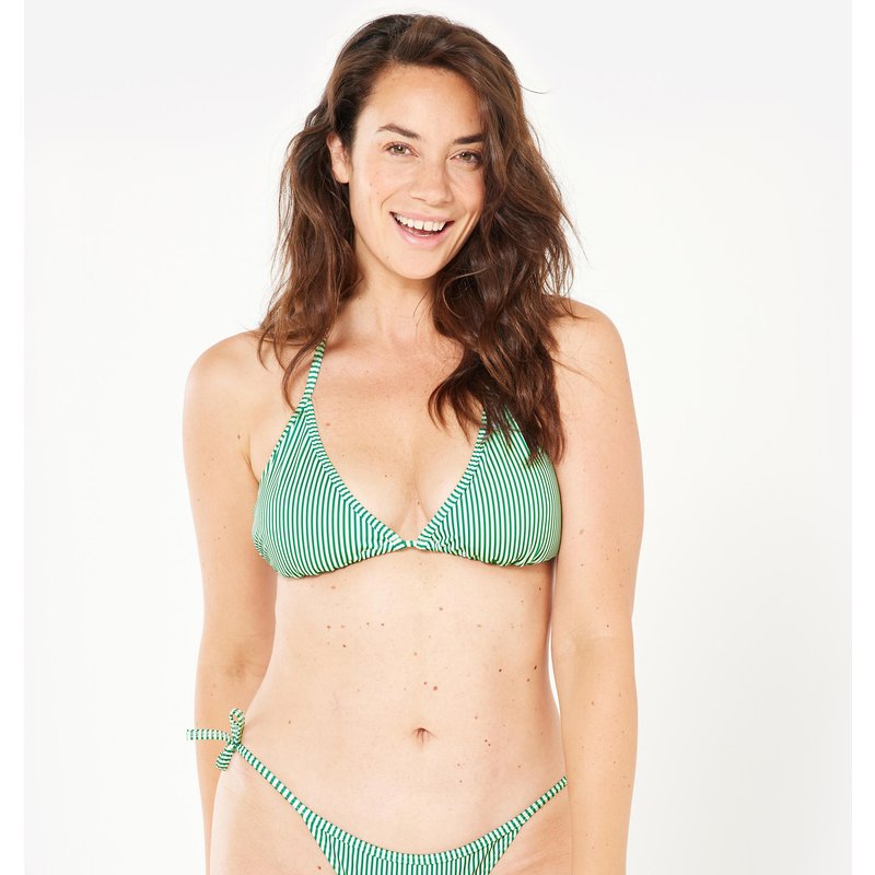 Bikini-Oberteil Surfen Damen Triangel gestreift Mae grün/weiß
