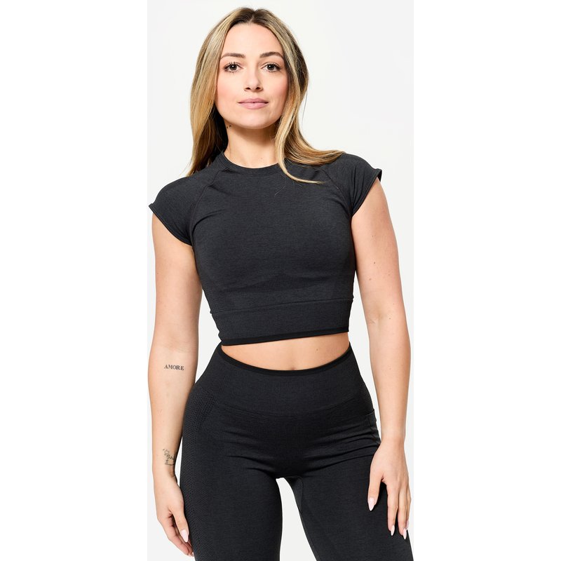 T-Shirt Crop Top Damen nahtlos - schwarz