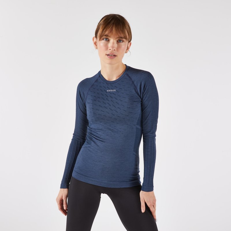 Laufshirt langarm Damen - Run 900 Merino dunkelblau