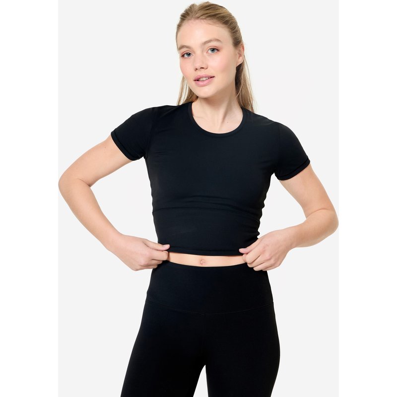 T-Shirt Yoga Pilates Damen dehnbar weich - Breathe schwarz
