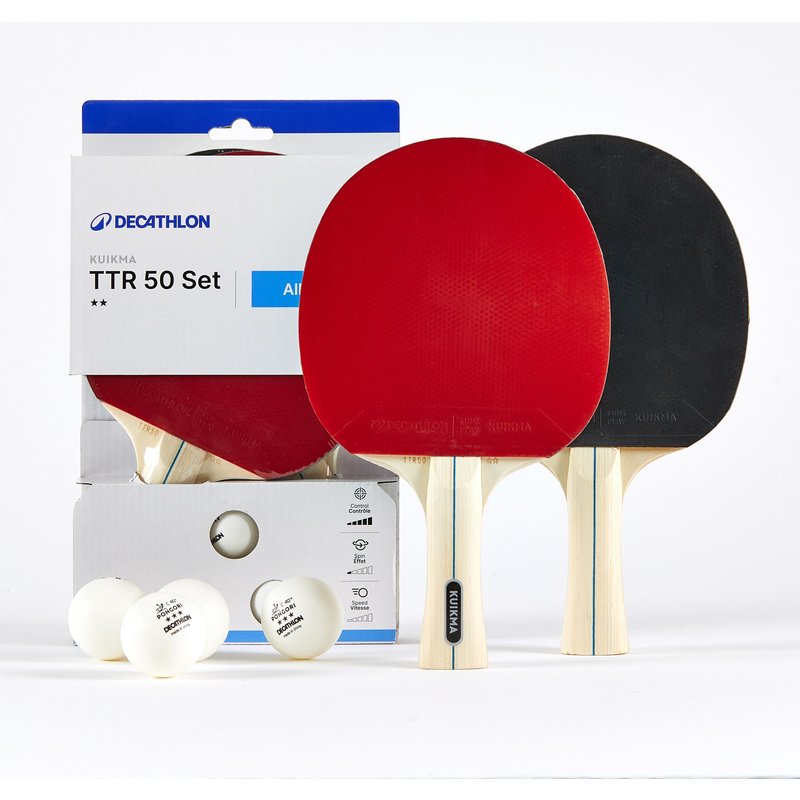 Set 2 Freizeit-Tischtennisschläger - TTR 50 vielseitig 2* und Bälle