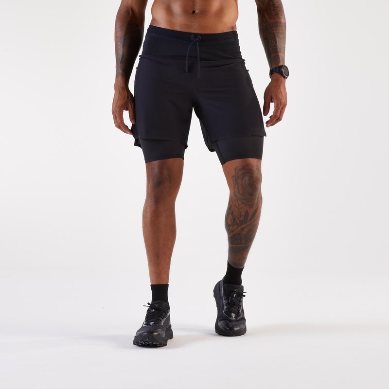 Laufshorts 2-in-1 Trailrunning Langstrecke Herren - Run Ultra 900 schwarz