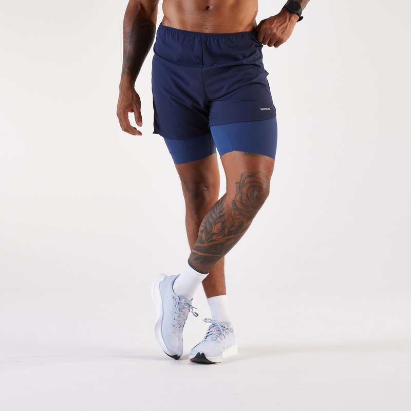 Laufshorts 2-in-1 Herren - Run 500 Comfort marineblau