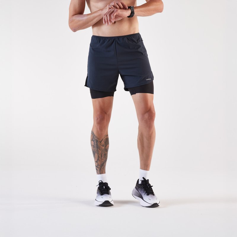 Laufshorts 2-in-1 Herren - Run 500 Comfort schwarz