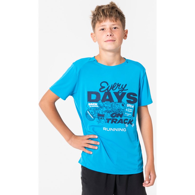 Laufshirt kurzarm Kinder atmungsaktiv - Dry+ 500 blau