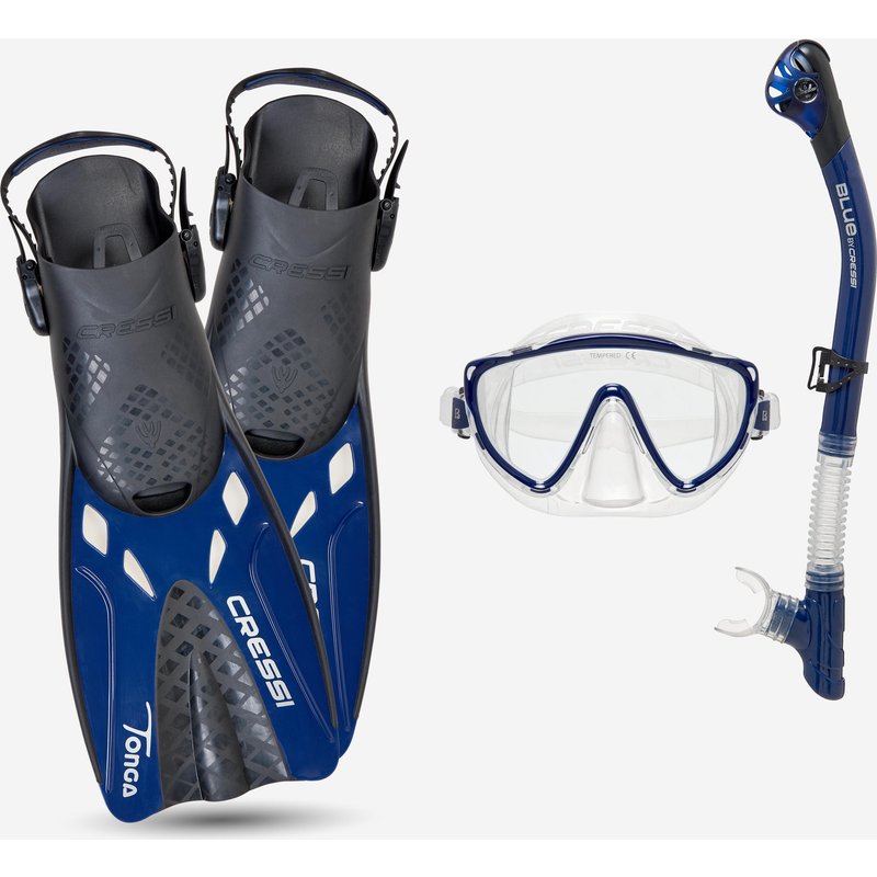 Schnorchelset verstellbare Flossen Maske Trockenschnorchel - Tino schwarz/blau