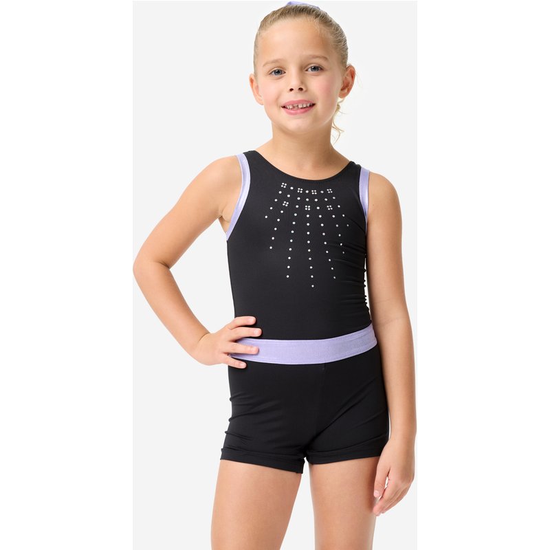 Kombishorts Gymnastik Turnen Mädchen dehnbar - schwarz/lila