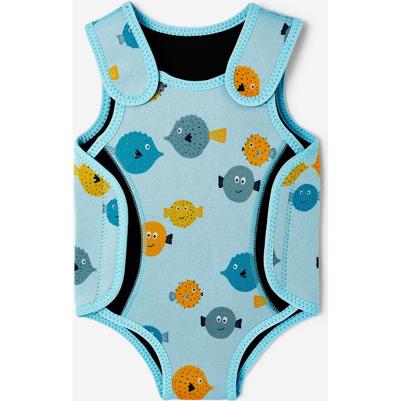 Schwimmanzug Baby Neopren warm 2 mm Wrap - Bodywarm Fische mintgrün