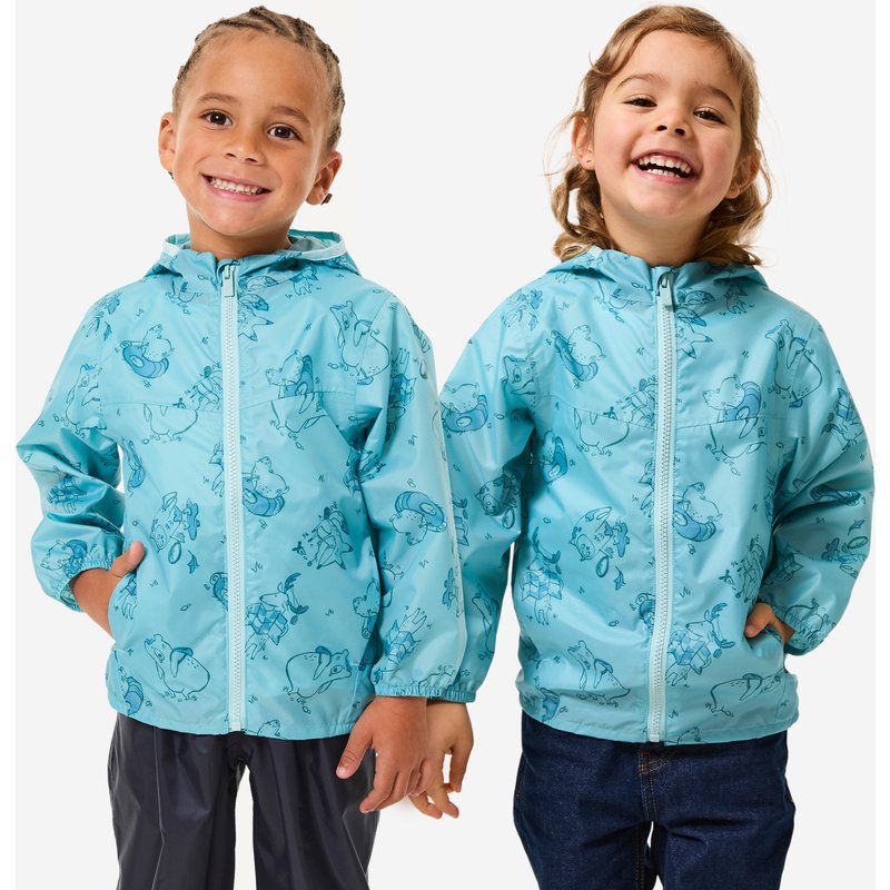 Regenjacke Kinder wasserdicht Größe 92–116 Wandern - MH100 Zip blau