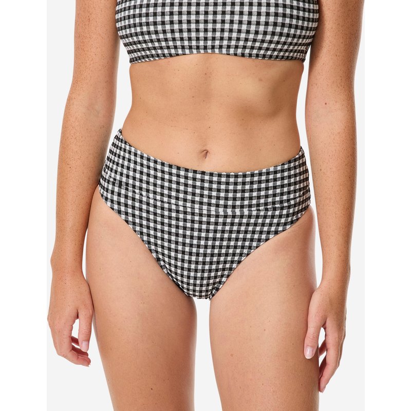 Bikini-Hose Damen hoher Taillenbund figurformend Vichy Nora schwarz/weiß