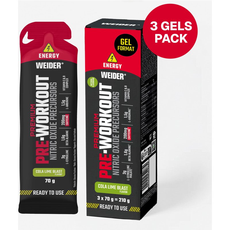 Energy Gel Pre-Workout Cola/Limette Stickstoffmonoxid-Vorläufer 3 × 70 g