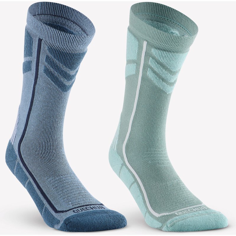 Wandersocken Kinder warm Winterwandern - SH500 2 Paar blau/grün