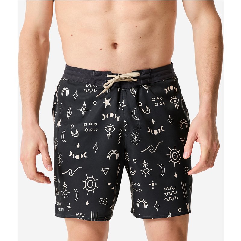 Boardshorts Badeshorts Surfen Herren halblang 18'' 100 Symbol schwarz