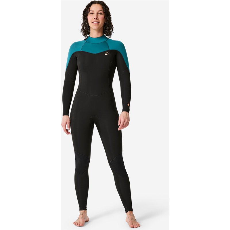 Neoprenanzug Surfen Damen Rückenreißverschluss 500 4/3 mm schwarz/grün