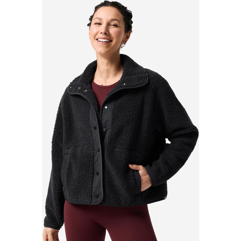 Sherpa-Fleecejacke Damen für Yoga/Pilates – schwarz