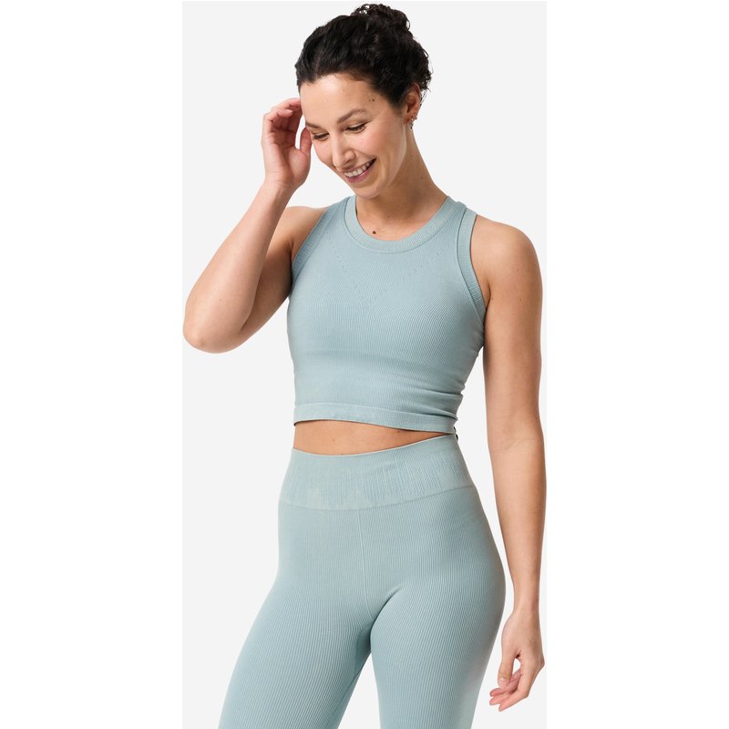 Top Damen kurz gerippt mit integriertem Bustier - blau