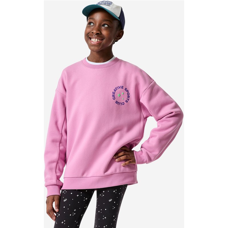 Sweatshirt Fleece warm Rundhalsausschnitt bedruckt - rosa