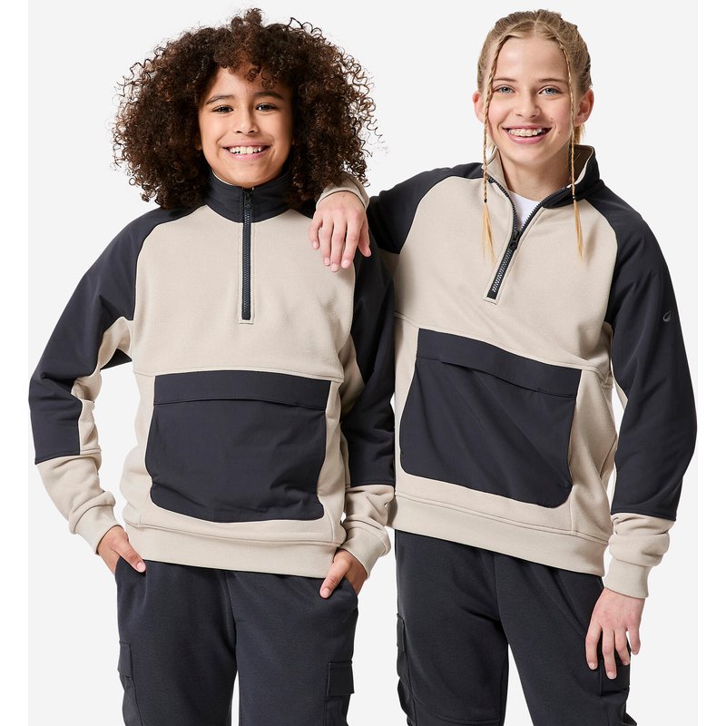 Sweatshirt Kinder 1/2 Reißverschluss Molton warm - beige/grau