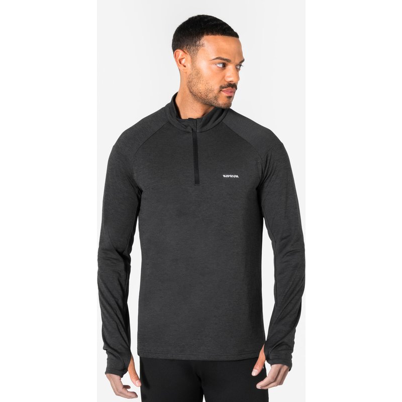 Laufshirt langarm Herren 1/2 Reißverschluss warm atmungsaktiv - Run 100 schwarz