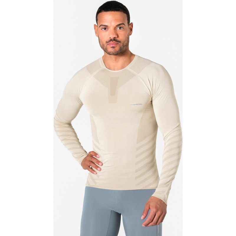 Laufshirt langarm Herren Slim nahtlos - Run 500 beige