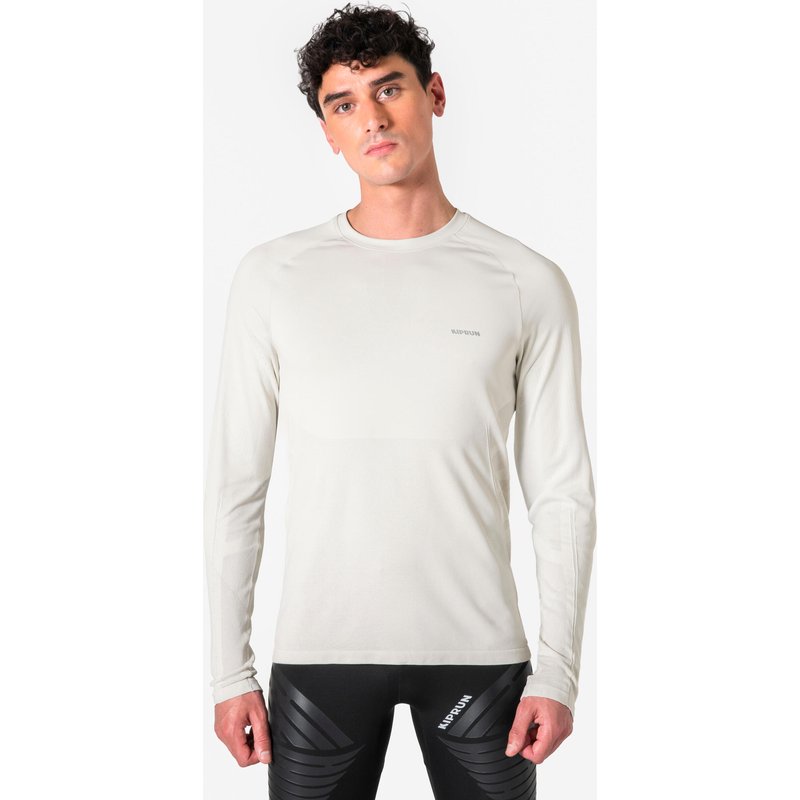 Laufshirt langarm Herren nahtlos - Run 500 hellgrau