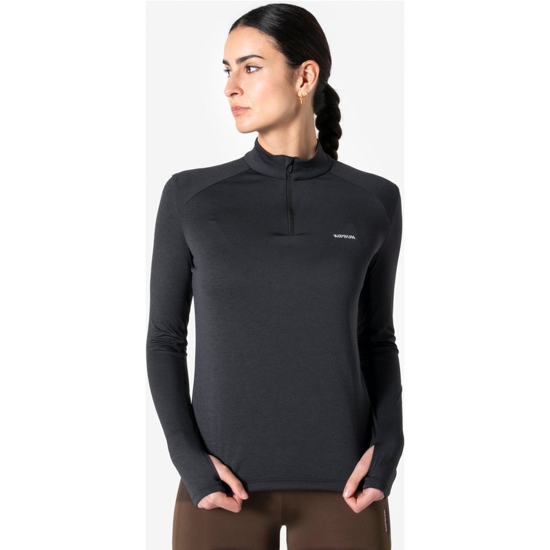 Laufshirt langarm Damen 1/2 Reißverschluss - Run Core schwarz