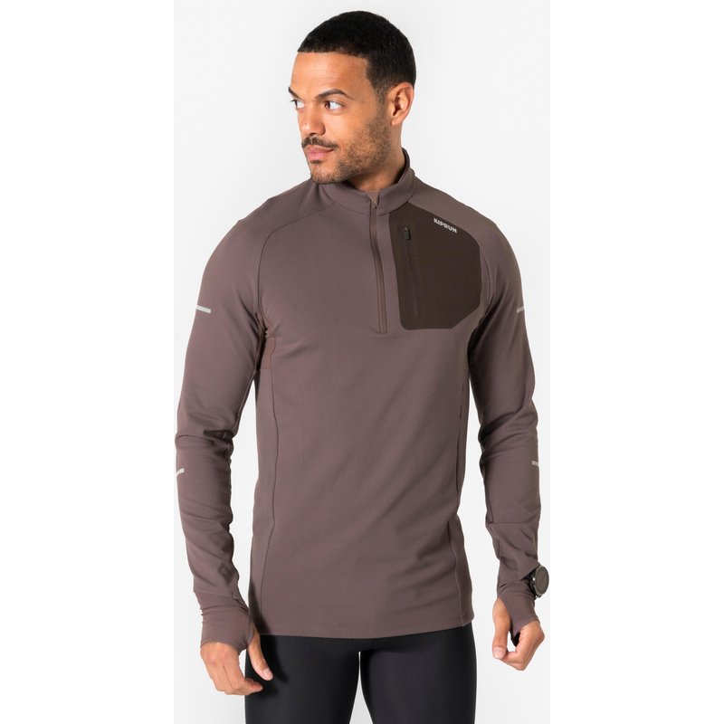 Laufshirt langarm Herren mit 1/2 Reißverschluss - Run 900 Warm braun