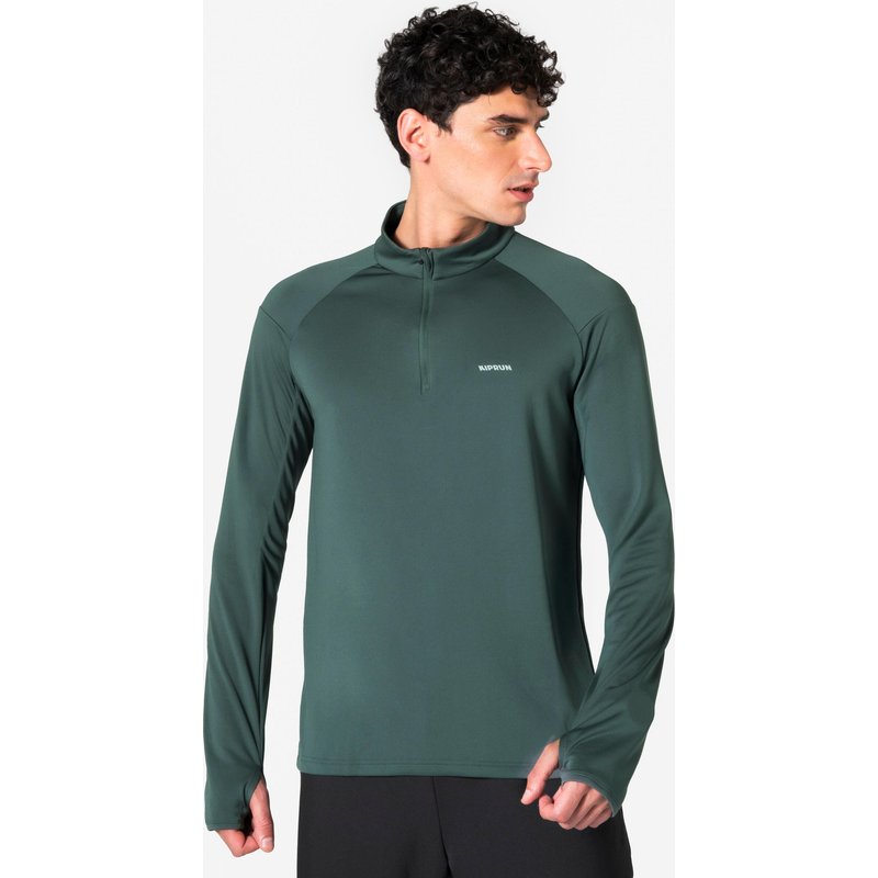 Laufshirt langarm Herren 1/2 Reißverschluss warm atmungsaktiv - Run 100 khaki
