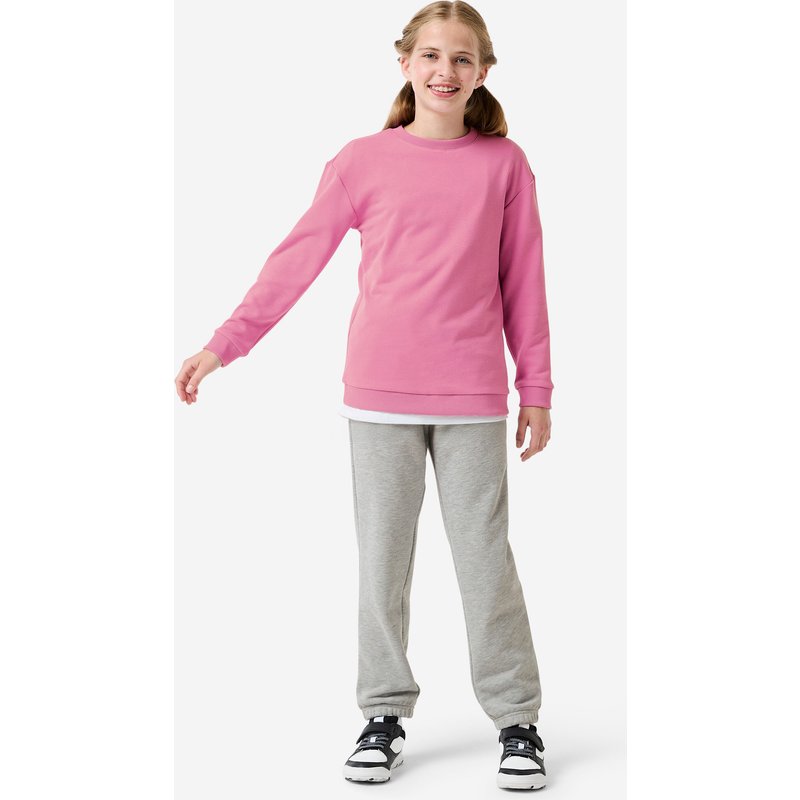Trainingsanzug Mädchen French Terry atmungsaktiv - rosa/grau