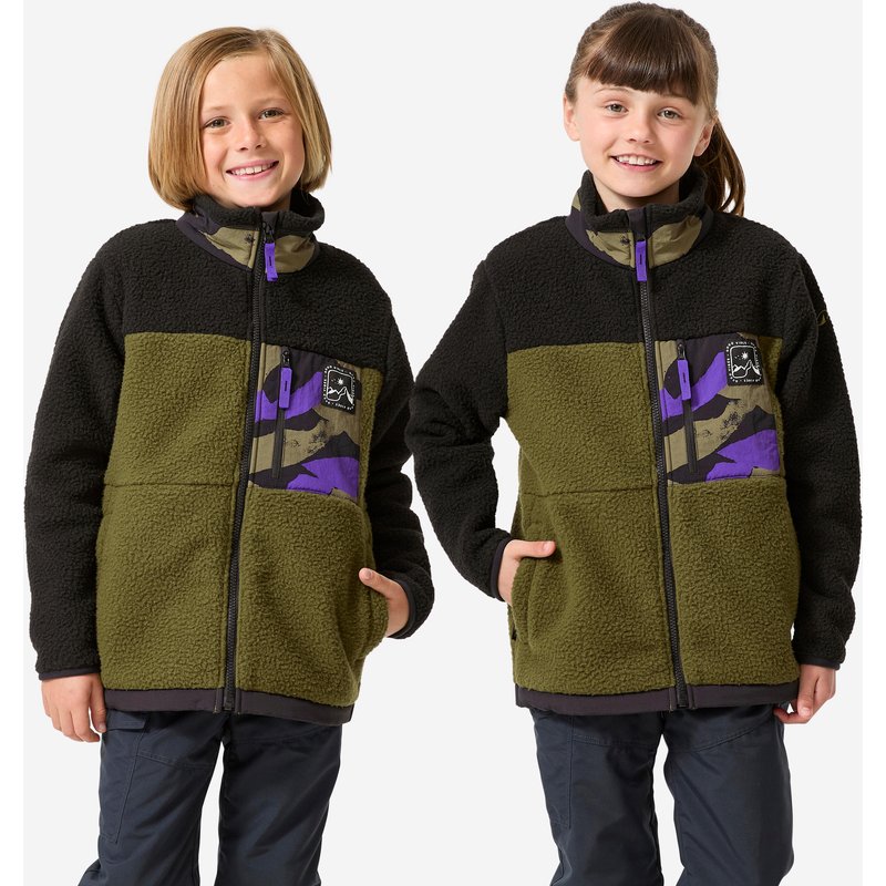 Fleecejacke Kinder Gr. 123–172 Sherpa warm Wandern - NH900 grün/schwarz