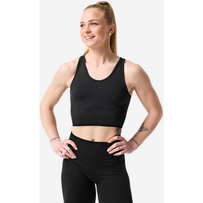 Top Damen Krafttraining nahtlos - grau/schwarz