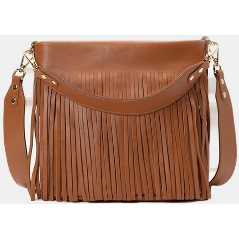 Mercules - Bolso mediano de piel con flecos decorativos Doble asa ancha.