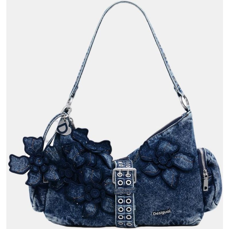 Desigual - Bolso mediano denim flor.