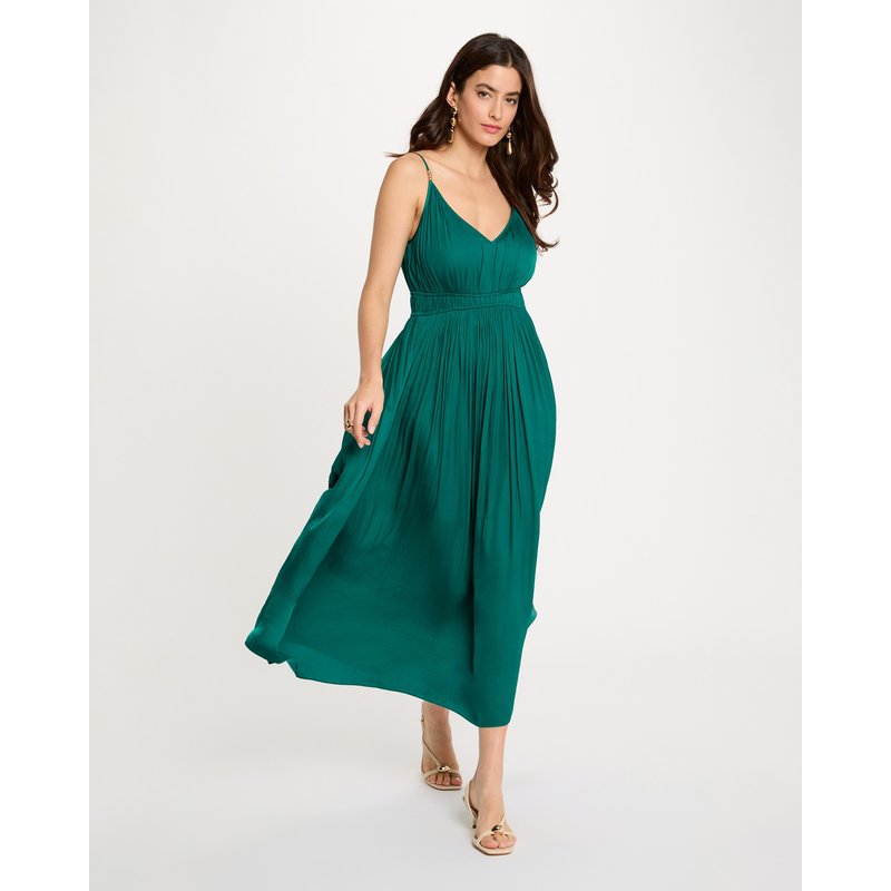 Morgan - Vestido midi recto plisado.