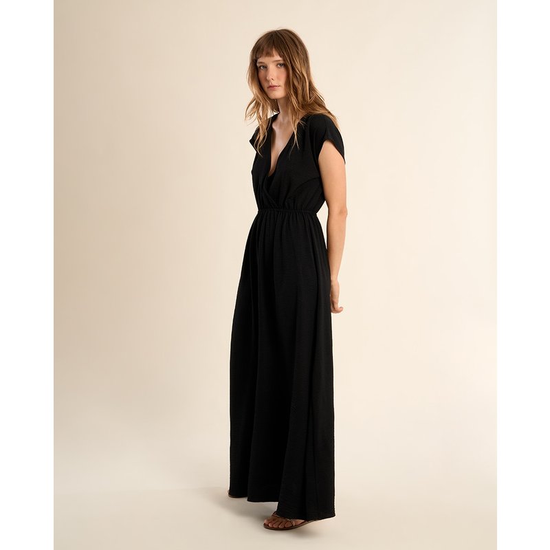 Molly Bracken - Vestido largo de manga corta detalle pliegues.