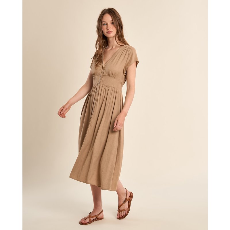 Molly Bracken - Vestido midi de manga corta detalle pliegues.