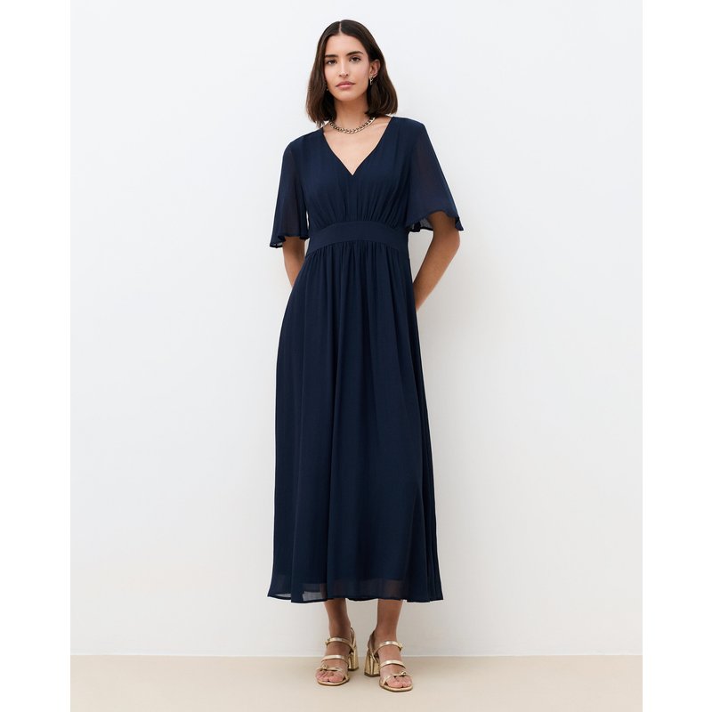 Caroll - Vestido largo drapeado con escote pico.
