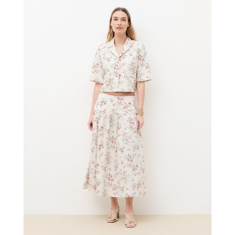 Caroll - Falda larga con estampado floral y cierre cremallera.